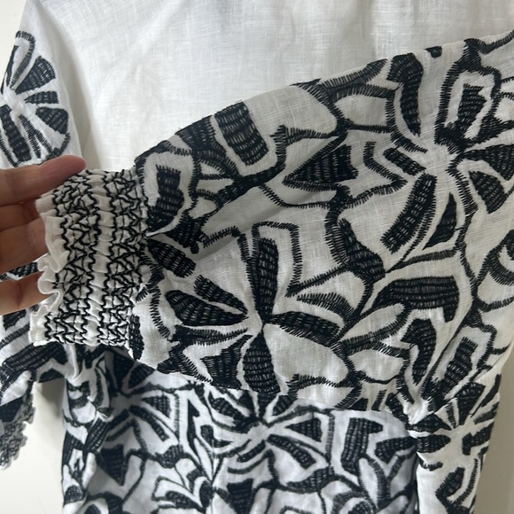 CHICO’S Embroidered Smocked Jacket 3/4 Sleeves White/Black Size 1 Medium - Picture 6 of 16